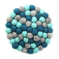 thumbnail image 1 of Hand Crafted Felt Ball Trivets from Nepal Round Chakra, Light Blues, 1 of 2
