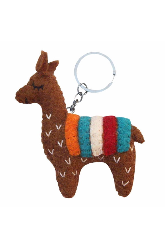Hand Crafted Felt from Nepal: Keychain, Brown Llama