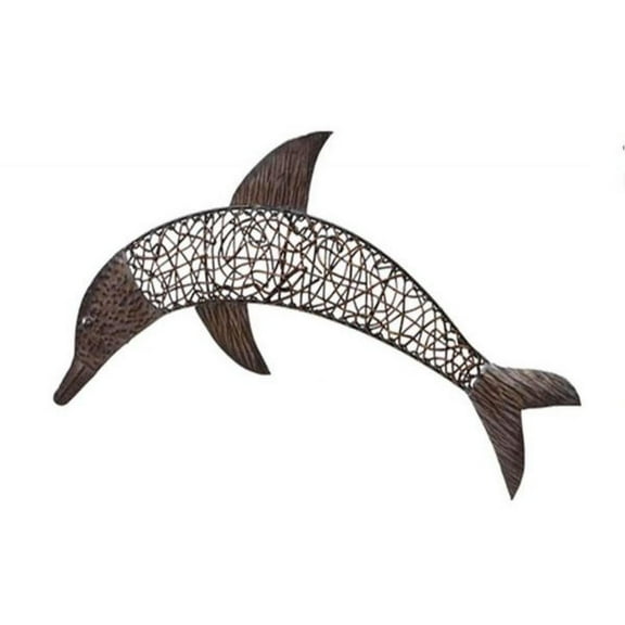 Hand Crafted Iron And Rattan Dolphin Wall Decor