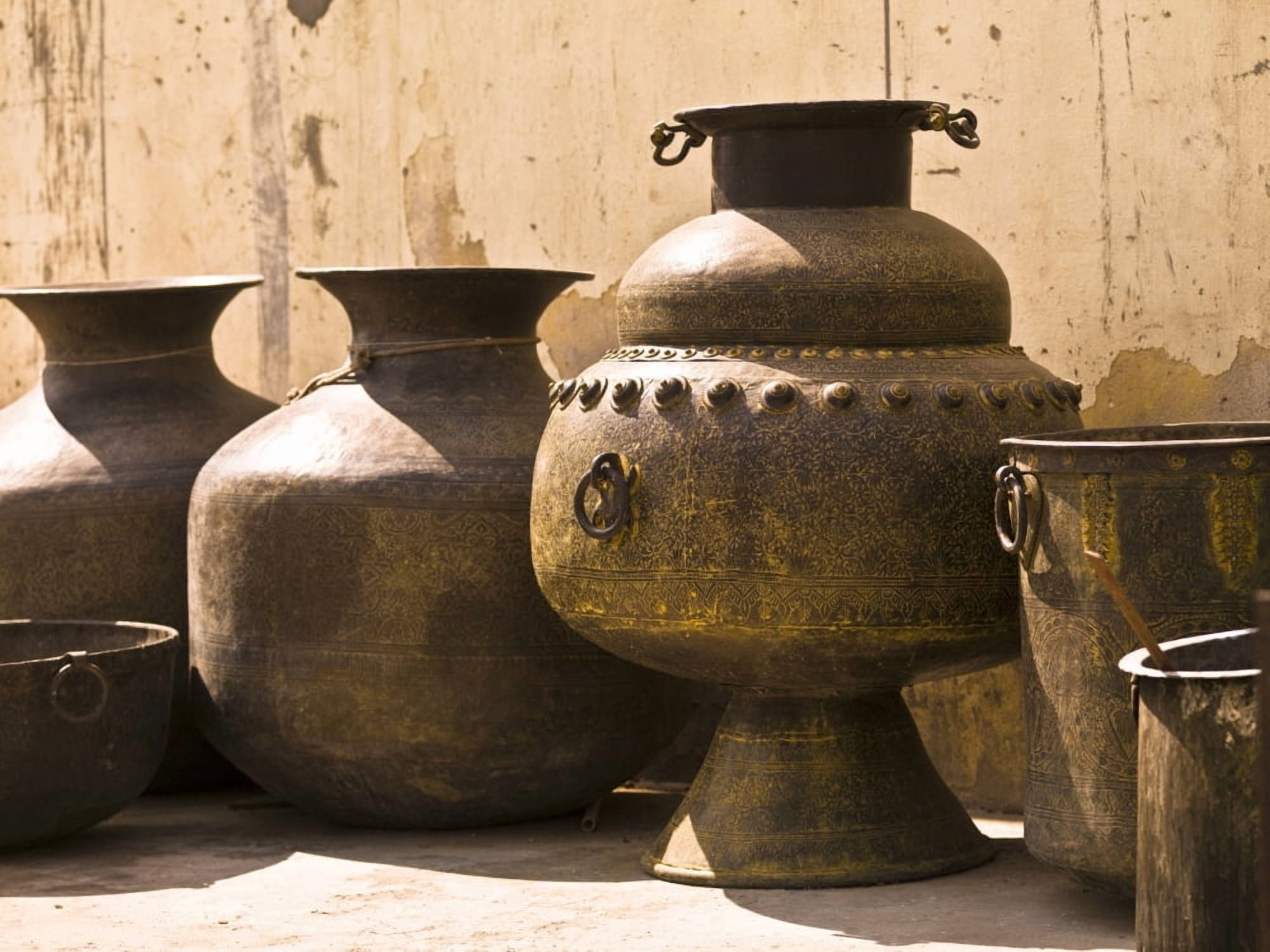 Hand Crafted Jugs Jaipur India Canvas Art - Keith Levit Design Pics (18 x 13)