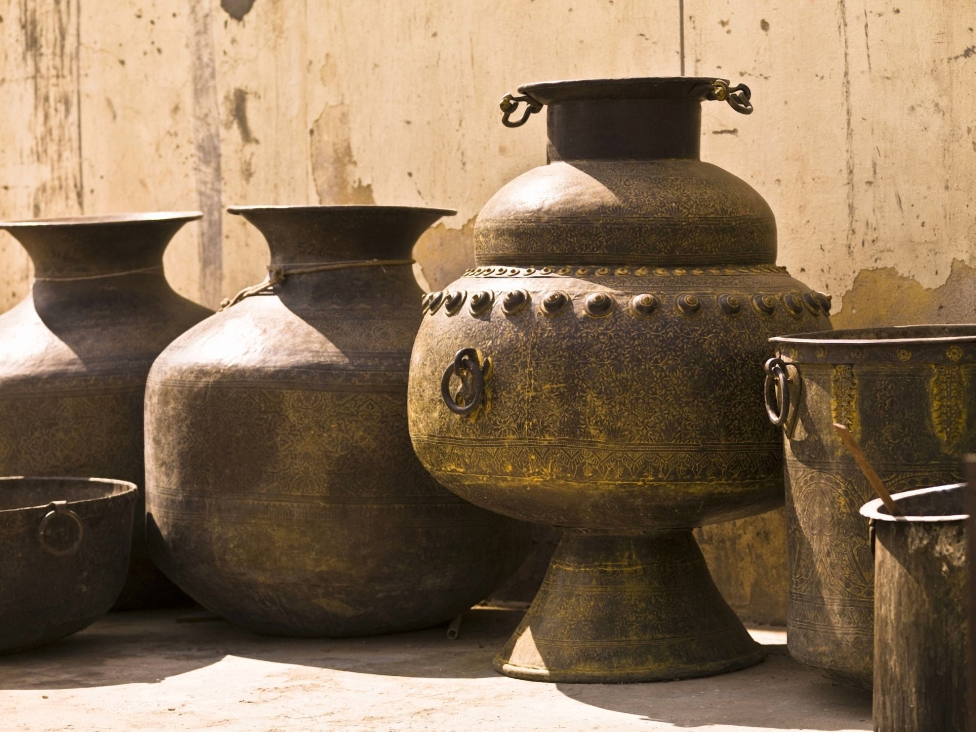 Hand Crafted Jugs Jaipur India Canvas Art - Keith Levit Design Pics (36 x 26)