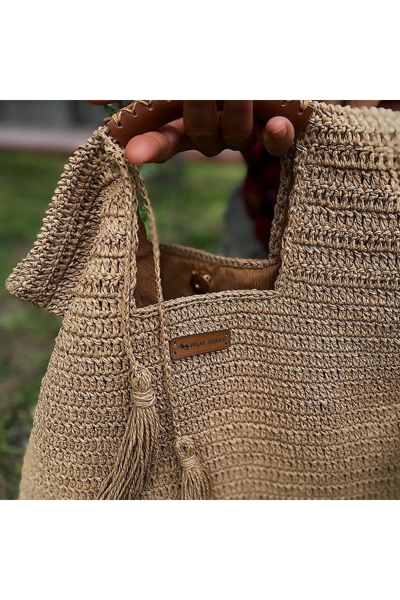 Hand Crafted Medium Tote Bag Gift for Her, Organic Natural Paper Yarn