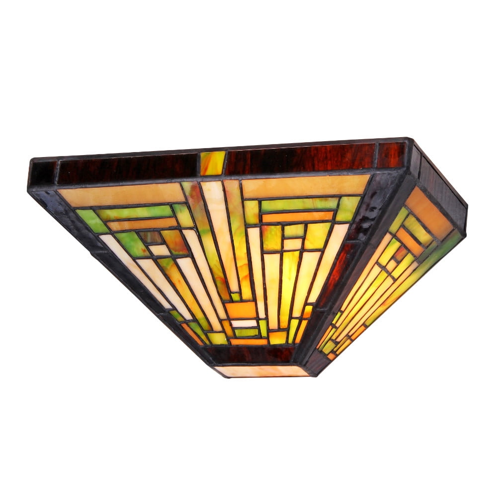 Handcrafted Bronze Tiffany-Style Glass Wall Sconce with Multicolor Shade
