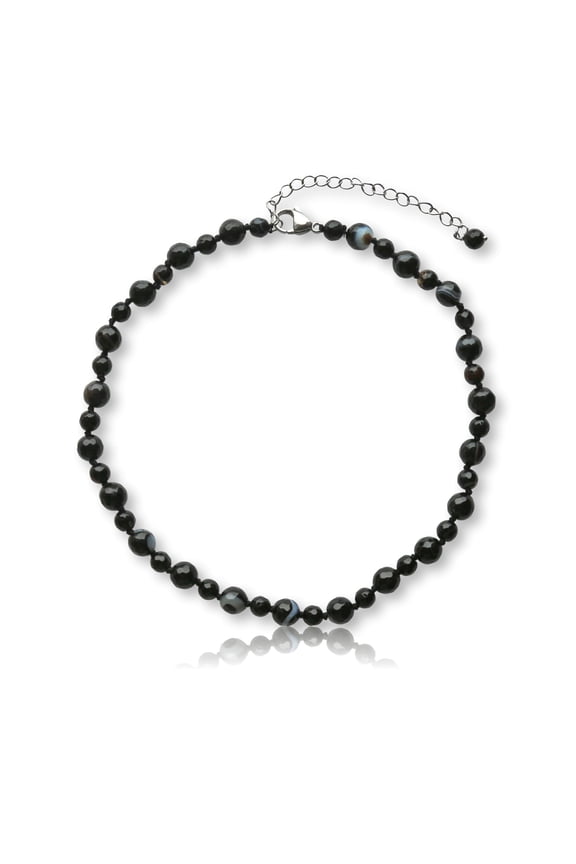 Collar or Choker Black Onyx Necklace, 14.5 in, Ball Chain