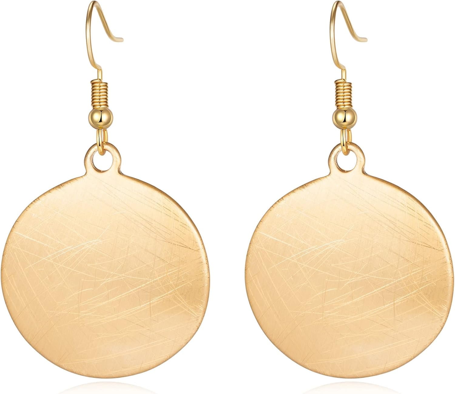 Hand-Crafted Teardrop Fine Earrings with Brushed Finished Dangle Earring Brushed Gold Silver Rose Gold Colored Round Disc Shaped Drop Earring Hook Earring[a160]