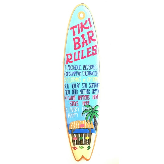 Hand Crafted Tiki Bar Rules Surfboard Sign