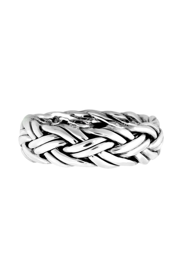 Hand Crafted Woven Braid 7 mm Band Sterling Silver Ring