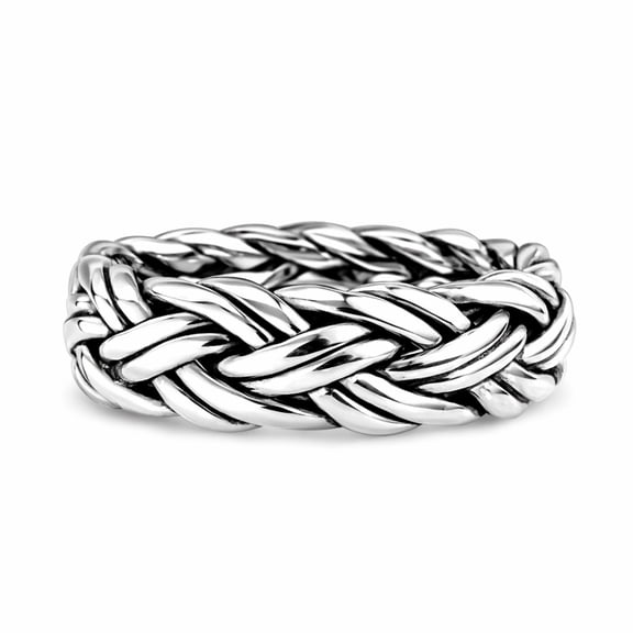 Hand Crafted Woven Braid 7 mm Band Sterling Silver Ring