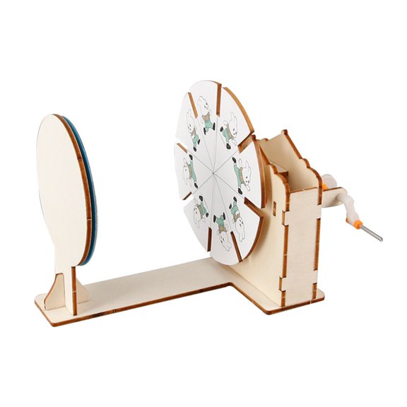 Hand Crank Animation Machine, Wooden Motion Demonstration Model with Rotating Printed Wheel and Front Viewing Panel for