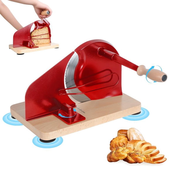 Hand Crank Bread Cutter, Adjustable Bread Slicer with Gear Drive, Steel Fence and Beech Wood Base, for Bakery Home Use