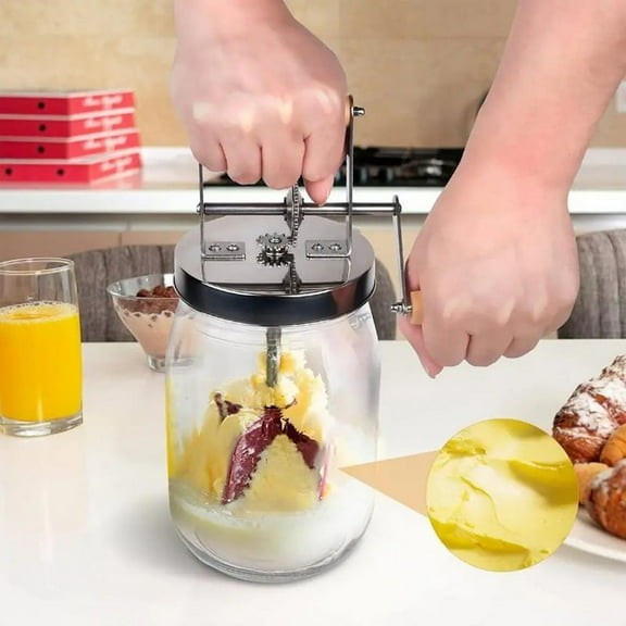 Hand Crank Butter Churner Manual Butter Maker Cream Mixer Silicone Food Stirring Tool Jar Kitchen Accessories 1L