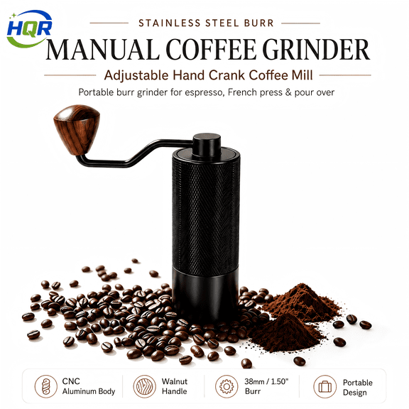 Manual Coffee Grinder,Stainless Steel Adjustable Burr,Portable Hand Mill for Camping Home Travel,Ideal Gift for Coffee Lovers