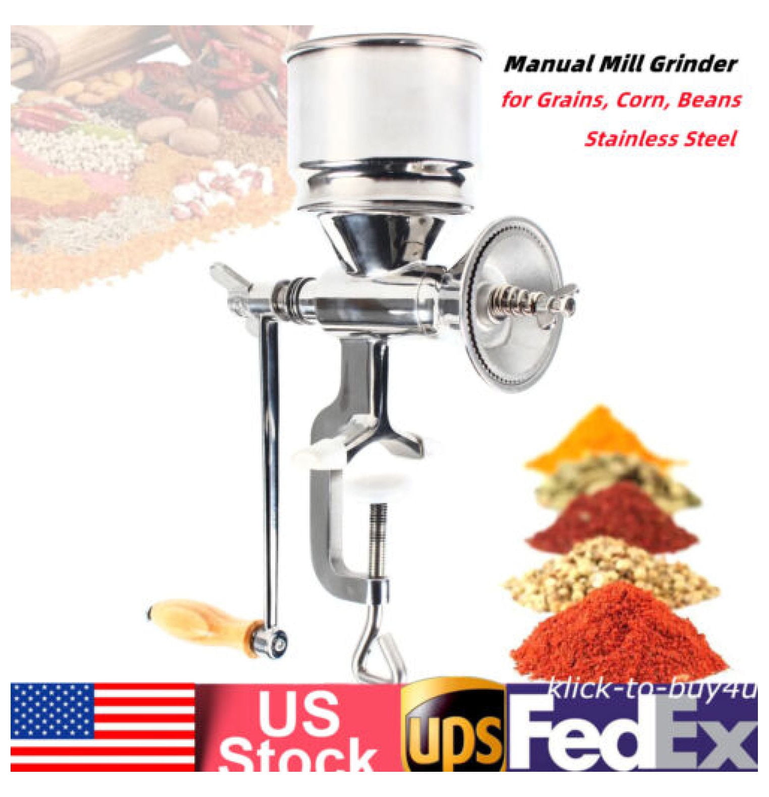 Hand Crank Corn Grinder Flour Maker Manual Wheat Grain Nut Mill