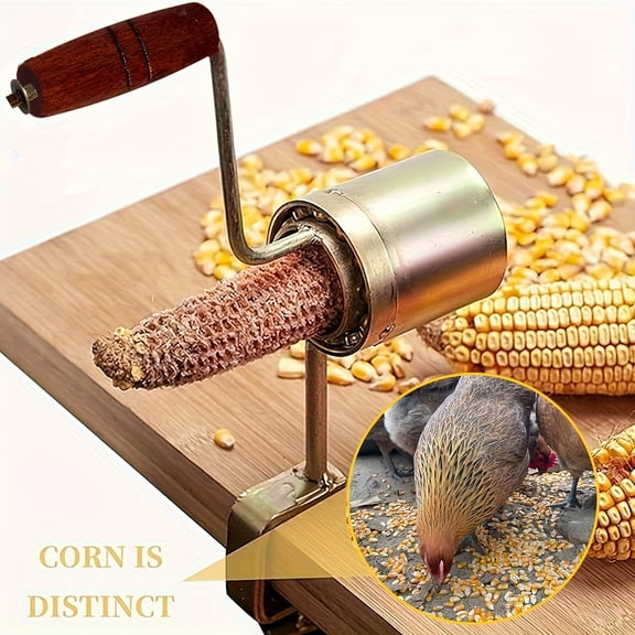 Hand Crank Corn Thresher, Manual StainlessSteel Corn Sheller with Wooden Handle, TableMount Corn Stripping Tool for Home Farm Use
