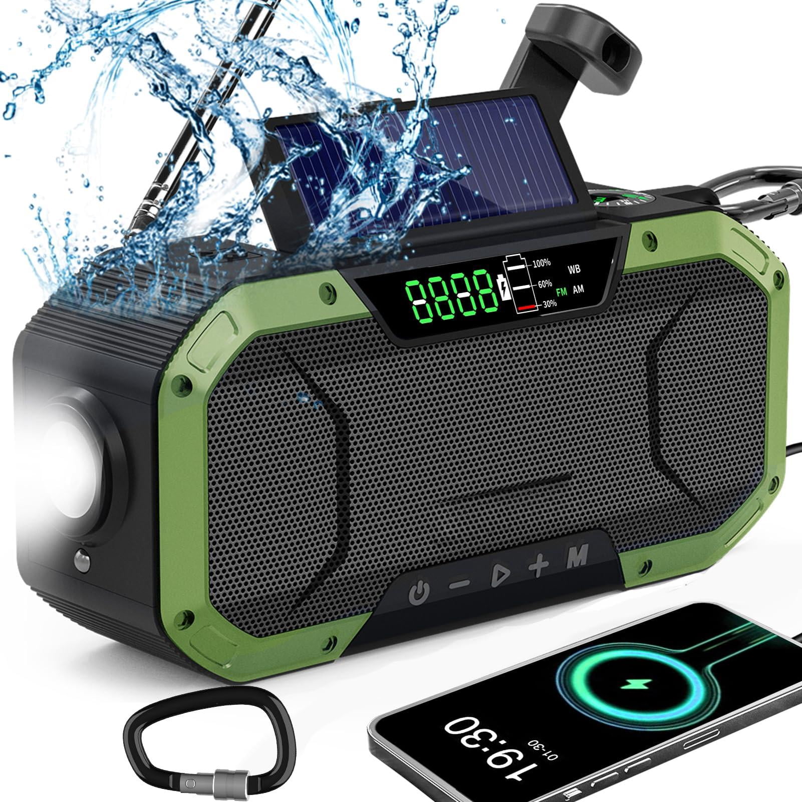 Hand Crank Emergency Radio Portable Am Fm Noaa Weather Solar Power 18500mwh/5000mah Operated Usb Charging Flashlight Waterproof Sos For Camping Outage Storm