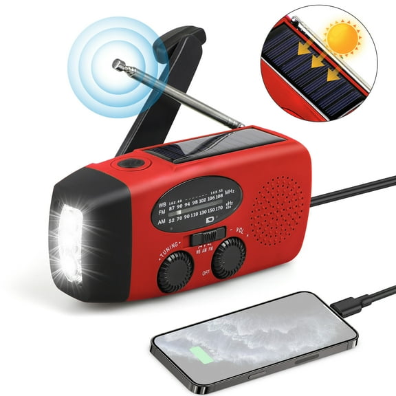 Hand Crank Emergency Radio,Portable Radio Solar Powerd AM FM WB NOAA Weather Radio with SOS Alarm,Cell Phone Charge