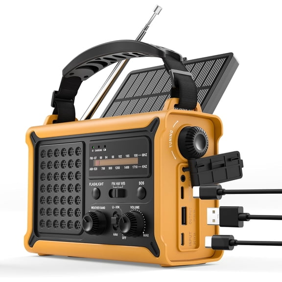 Hand Crank Emergency Radio Solar with 12000mAh Power Bank, NOAA/AM/FM/Weather Alert, 5W LED Flashlight & Reading Lamp for Hurricanes, Blizzards, Outage, Survival Gear