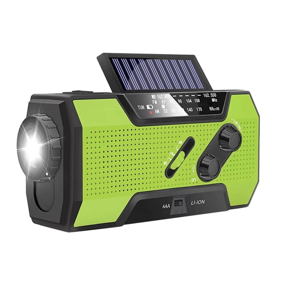 Hand Crank Emergency - Solar Powered, 2000mAh Battery - with Flashlight, AM/FM/WB for Camping
