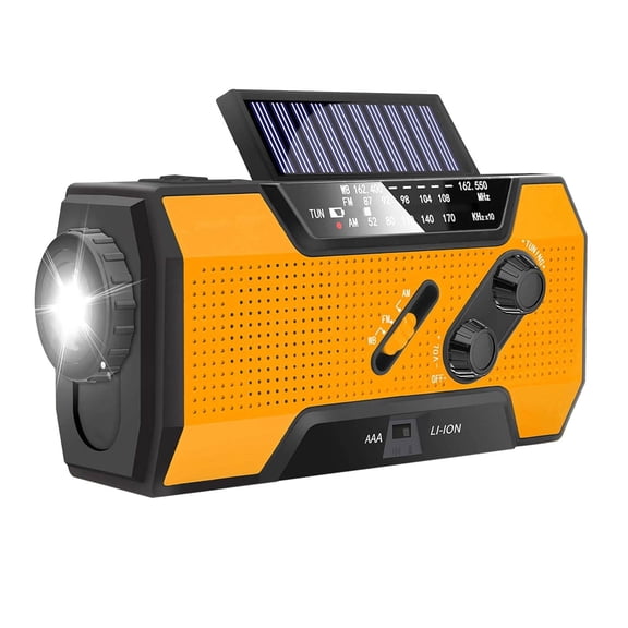 Hand Crank Emergency - Solar Powered, 2000mAh Battery - with Flashlight, AM/FM/WB for Camping