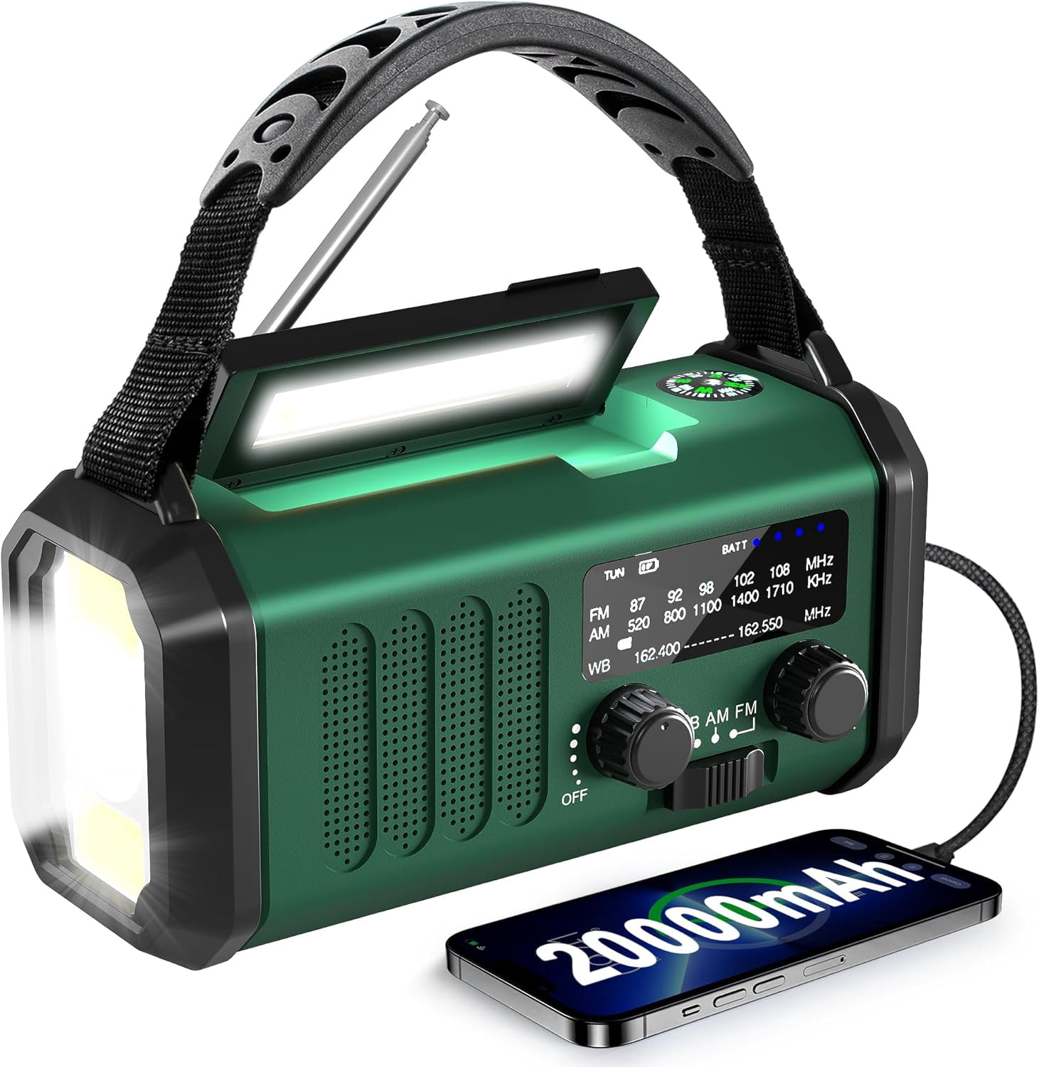 Hand Crank Emergency Radio,  Weather Radio with  Solar Radio,10000mAh Rechargeable Battery Powered, USB-C Charger, Flashlight, SOS Alarm, for Storm, Hurricanes Outdoor Survival Emergencies