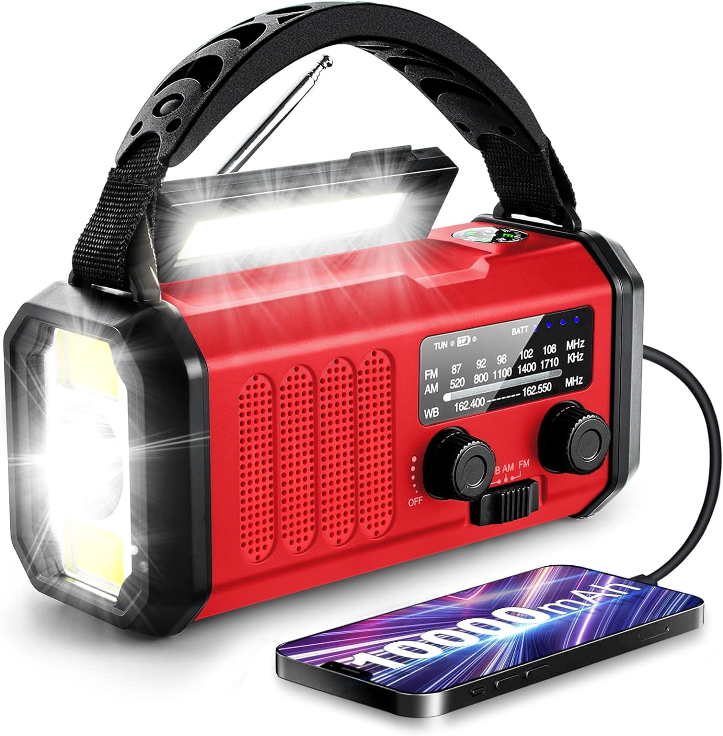 Hand Crank Emergency Radio,  Weather Radio with  Solar Radio,10000mAh Rechargeable Battery Powered, USB-C Charger, Flashlight, SOS Alarm, for Storm, Hurricanes Outdoor Survival Emergencies