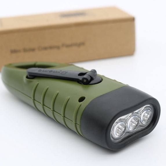 Hand Crank Flashlight Solar Powered, Rechargeable Led Emergency Lamp, Carabiner Clip, Outdoor Survival Gear, Portable Light Source, Topliu
