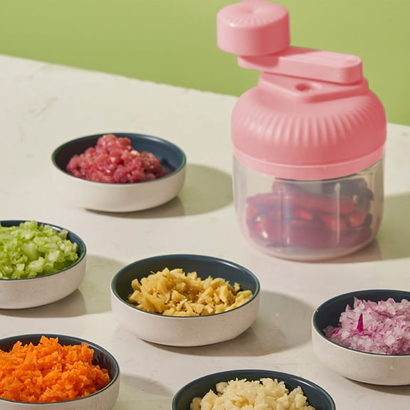 Hand Crank Food Chopper, Usupdd Manual Vegetable Chopper Meat Grinder 250ml Capacity, Portable Garlic Chopper for Salsas Salad Pesto Cooking with Stainless Steel Blades, Pink
