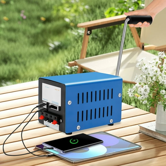 Hand Crank Generator Emergency Power Supply 20W, Manual Crank Generator with Metal Case Waterproof Shockproof, 3V-15V Adjustable + 28V Direct Output USB Portable Generator for Outdoor Camping