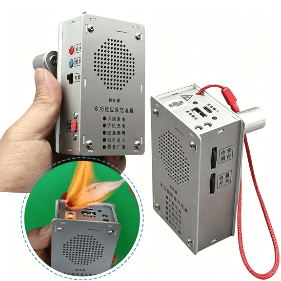 Hand Crank Generator Mini Portable Emergency Power Supply | Plasma Lighter, Flashlight, FM Radio, Emergency Power Bank