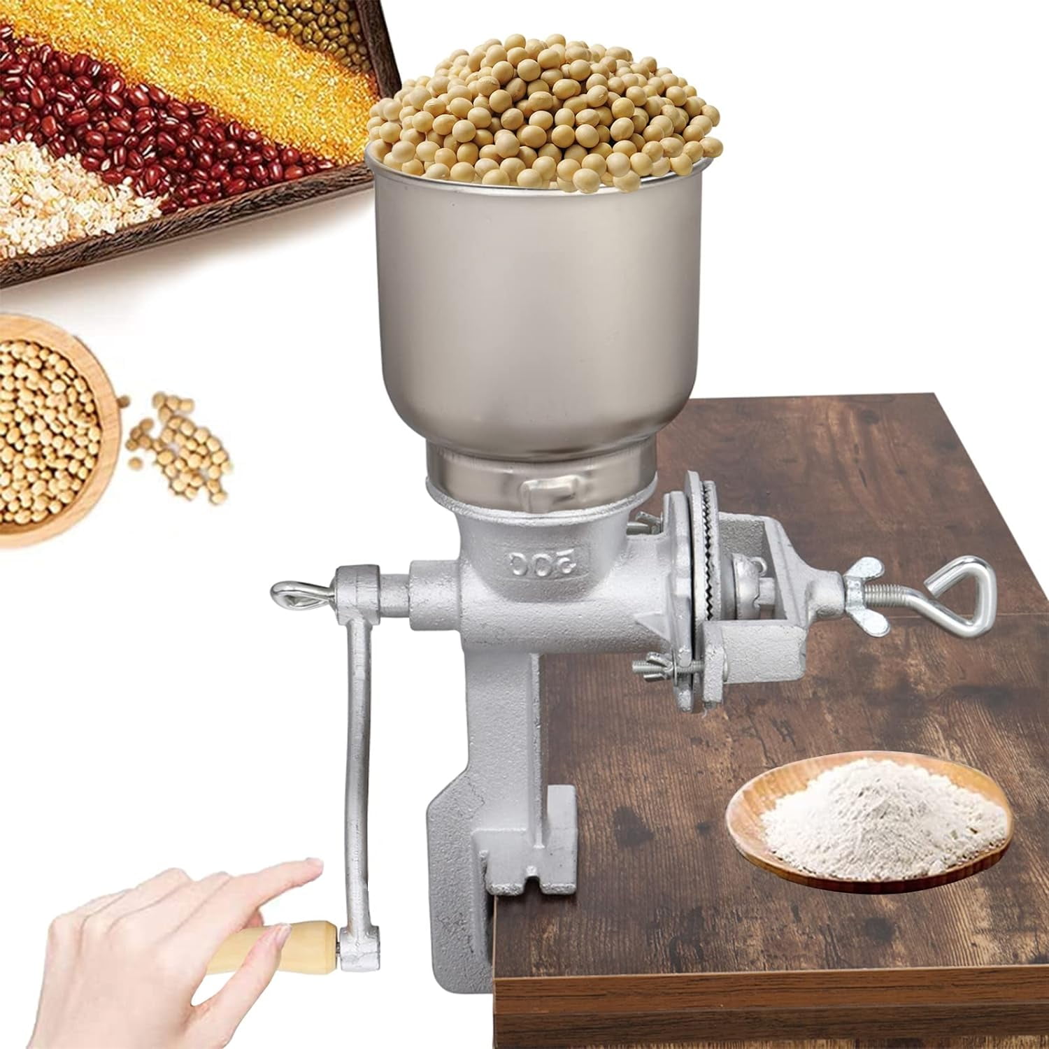 Hand Crank Grain Mill, Table Clamp Manual Corn Grain Grinder Cast Iron