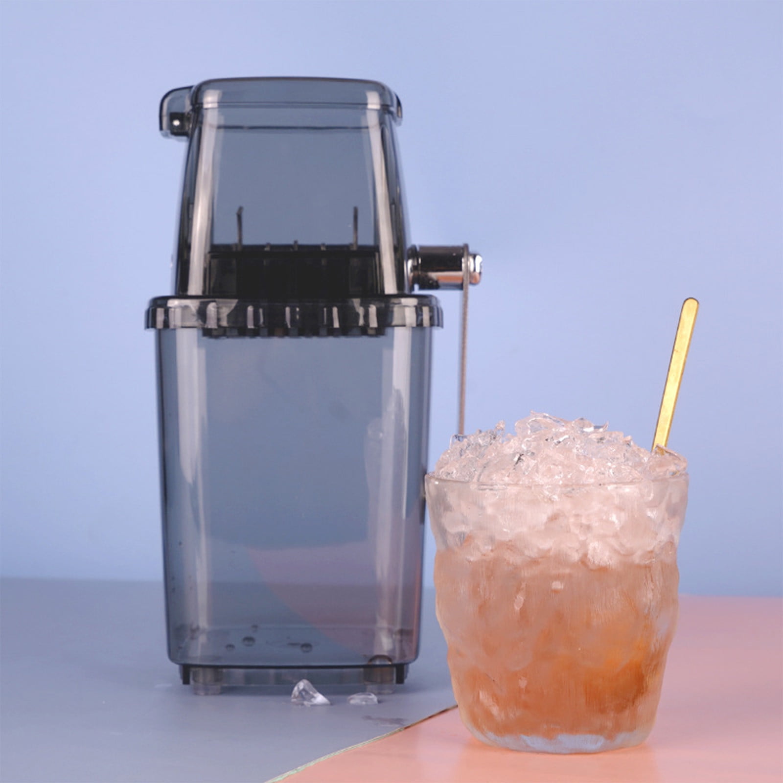 Hand Crank Ice Crusher Shaver | Manual Portable Ice Machine | Stainless Steel Blades for Shaved, Coarse, Fine Chips | 1.25L Capacity | ABS Material | Gray | 16x12x24cm | For Drinks Snow Cones