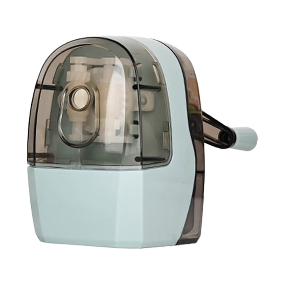 Hand Crank Pencil Sharpener, Compact Plastic Desk Sharpener with Shaving Box for Office Art and Home, Blue