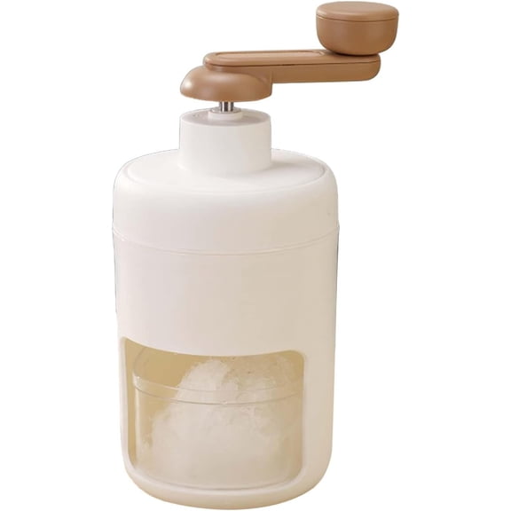 Hand Crank Snow Cone Machine with Stainless Steel Blades for Home, Portable Ice Shaver, White