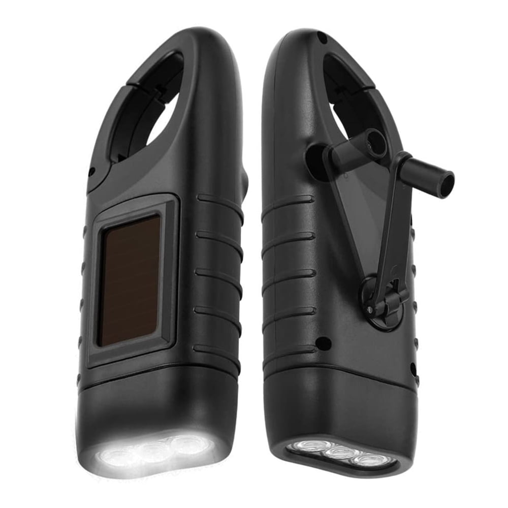 Hand Crank Solar Powered Flashlight Emergency Rechargeable Led Flashlight Survival Gear Self Powered Charging Torch for Fishing Boating Hiking Backpack Camping Safety,Black
