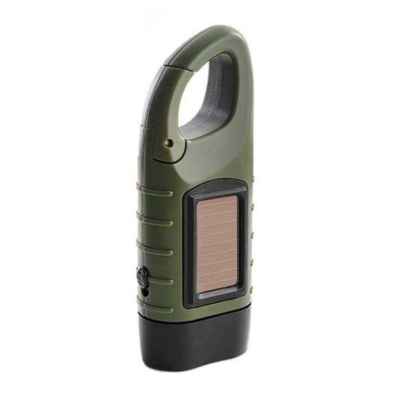 Hand Crank Solar Powered Flashlights,Compact Emergency Rechargeable LED Flashlight Handheld Survival Flashlight,Quick Snap Carbiner Dynamo Flashlight for Outdoor,Sports,Hiking-Army Green