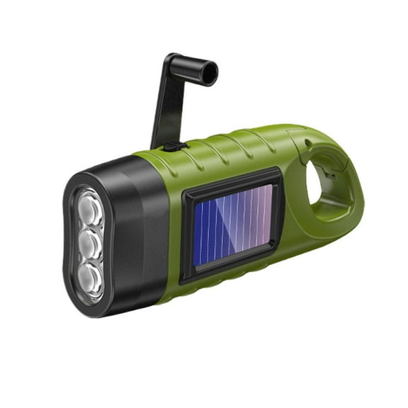 Hand Crank Solar Powered LED Flashlight 800 Lumens Rechargeable Emergency Lantern with Carabiner Clip, USB & Dynamo Charging