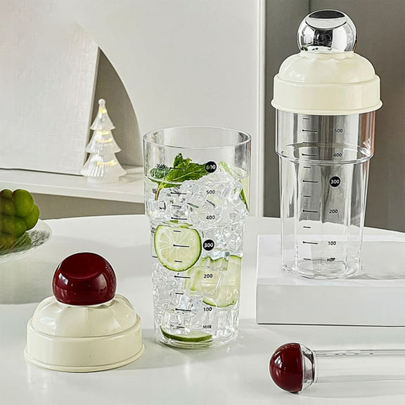 Hand Cranked Cocktail Shaker Set – 600ml Graduated Mixer Tool • Includes Ice Crusher with Non-Slip Handle • Plastic Red/Silver • Accurate Measuring • Stackable Design for Milk Tea, Lemon Tea, Mojito