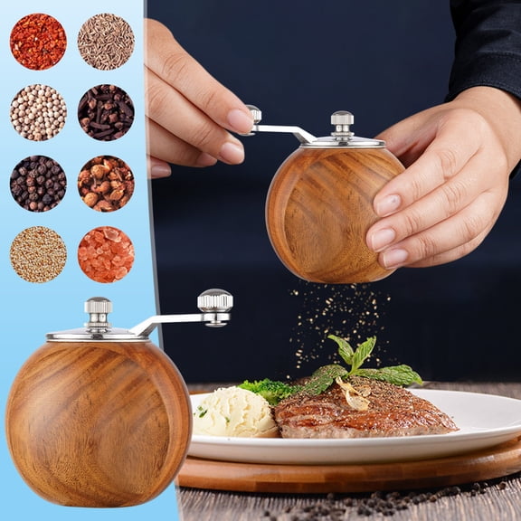 Hand Cranked Mini Circular Grinder - Small Spice Mill for Kitchen - Portable Manual Pepper Grinder for Home Cooking Camping Outdoor Use - Compact Salt Herb Crusher with Wooden Ball Handle