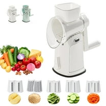Rotary Cheese Grater With Hand, Kitchen Vegetable Slicer And Shredder with 5 Sets of Replaceable Blades (10-piece pack) - Strong Suction Cup Base, Easy-to-Clean for Vegetables, Nuts,White