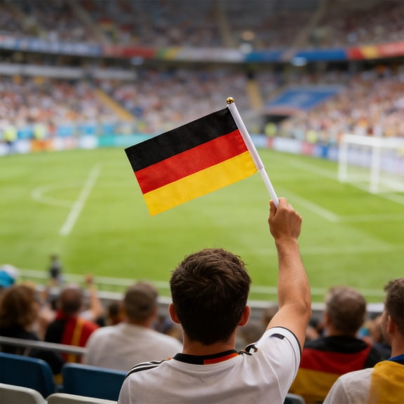 Hand Cranked Small Flags for Sports Games Themed Parties Bar Decorations, Portable Waving Fan Flags for Football Matches Parades Celebrations, Durable Mini Handheld Flags with Plastic Pole