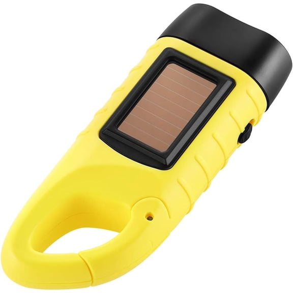 Hand Cranking Solar Powered Flashlight, Rechargeable Emergency LED Flashlight Carabiner Dynamo Quick Snap Clip Backpack Flashlight Torch for Outdoor Camping Climbing Hiking Yellow