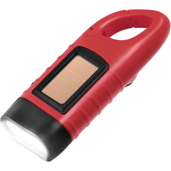 Hand Cranking Solar Powered Flashlight, Rechargeable Emergency LED Flashlight Carabiner Dynamo Quick Snap Clip Backpack Flashlight Torch for Outdoor Camping Climbing Hiking