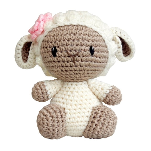 Hand Crochet Stuff Toy 5" Inches Cream Sitting Sheep Barbra Plushy