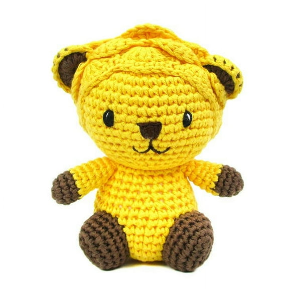 Hand Crochet Stuff Toy 5" Inches Yellow Sitting Lion Leo Plushy