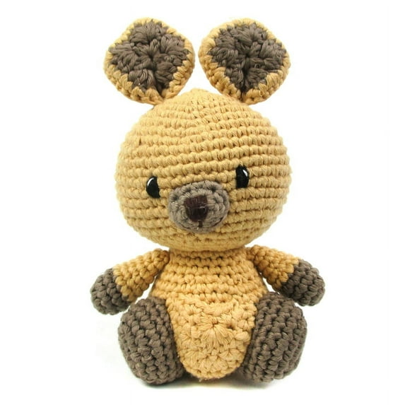 Hand Crochet Stuff Toy 8" Inches Beige Sitting Kangaroo Karu Plushy