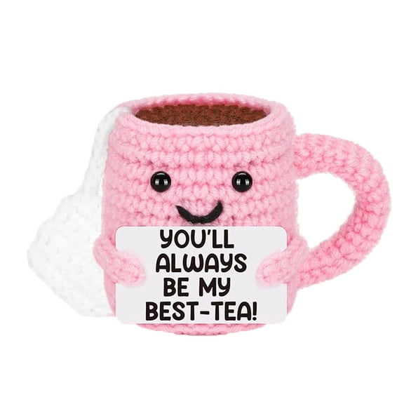Hand-Crocheted Beer & Coffee Cup Cozy, Positive Energy Cute Mug Sleeve, Friendship Gift for Tea/Coffee/Beer Cups (Pink Cup + Beer Mug Style)