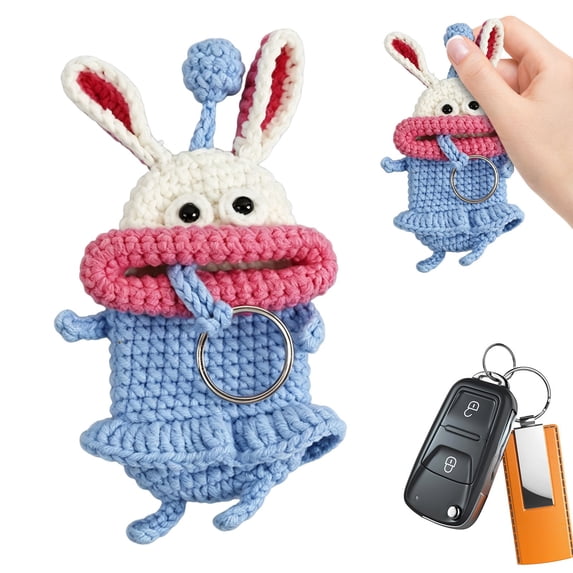 Hand‑Crocheted Big Mouth Key Cover Keychain, Soft Knitted Wide Mouth Key Protector Sleeve with Key Ring, Cute DIY Gift Accessories for Women Men Kids