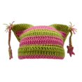 thumbnail image 1 of Hand Crocheted Cat Ear Beanie for Women and Men Star Pattern Striped Wool Ear Cap Sweet Stylish Winter Warm Knit Hat, 1 of 3