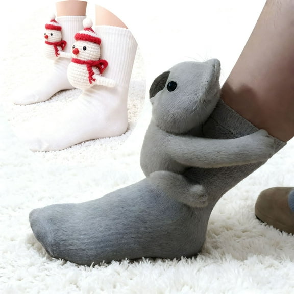 Hand Crocheted Christmas Socks, Knit Holiday Socks for Stocking Stuffers and Family Gifts, Warm Winter Floor Socks for Mantel Display and Festive Home Decor Akmoler