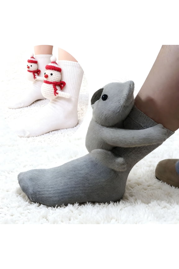 Hand Crocheted Christmas Socks, Knit Holiday Socks for Stocking Stuffers and Family Gifts, Warm Winter Floor Socks for Mantel Display and Festive Home Decor Akmoler